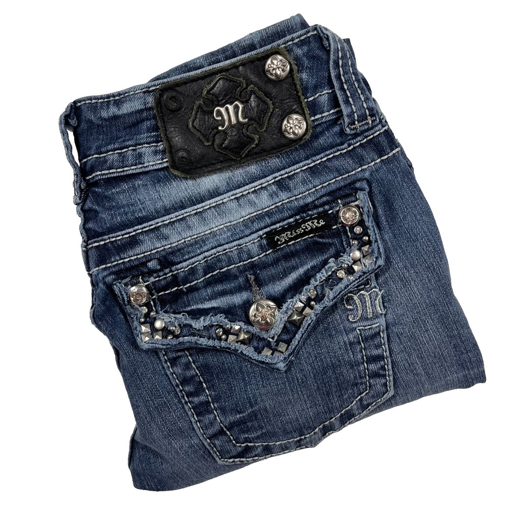 Miss Me Skinny  Jeans Womens 26 (Fits 27x31) Distressed Studded Flap Embellished